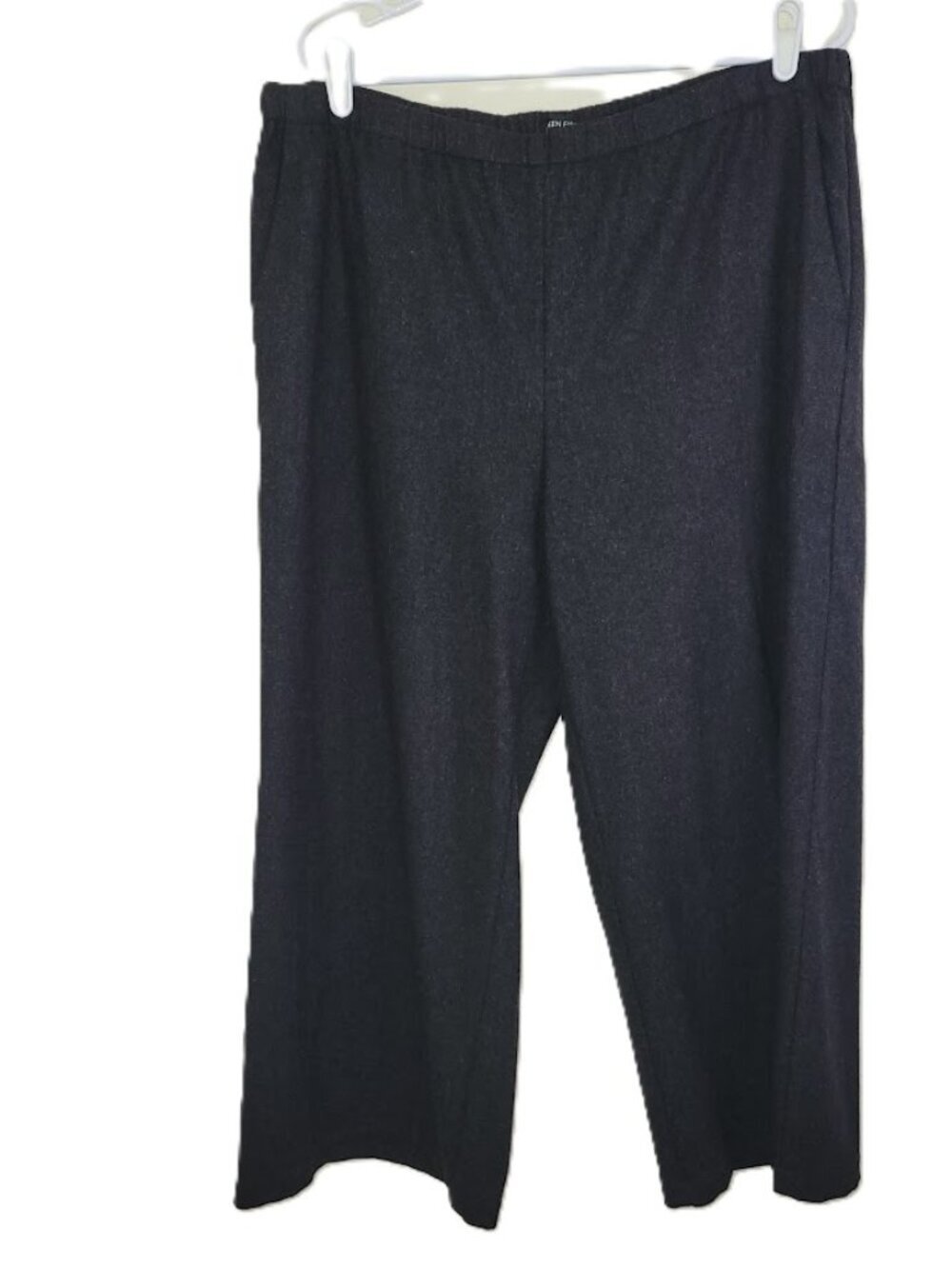 Eileen Fisher Wool Wide Leg Pants Elastic Waist Front Pockets Gray Women's SZ L